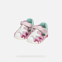 Geox sandale fete cu panza 18-26 Lupidoo White/Fuchsia cu stea