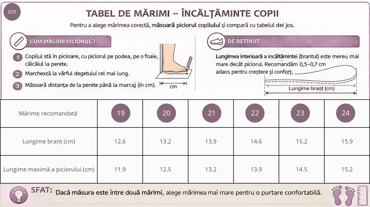 Ghid de mărimi D.D.Step ghete fete imblanite 19-24 Raspberry cu casuta cipercuta