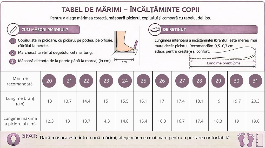 Ghid de mărimi D.D.Step pantofi fete Barefoot de interior 26-31 Pink cu norisor
