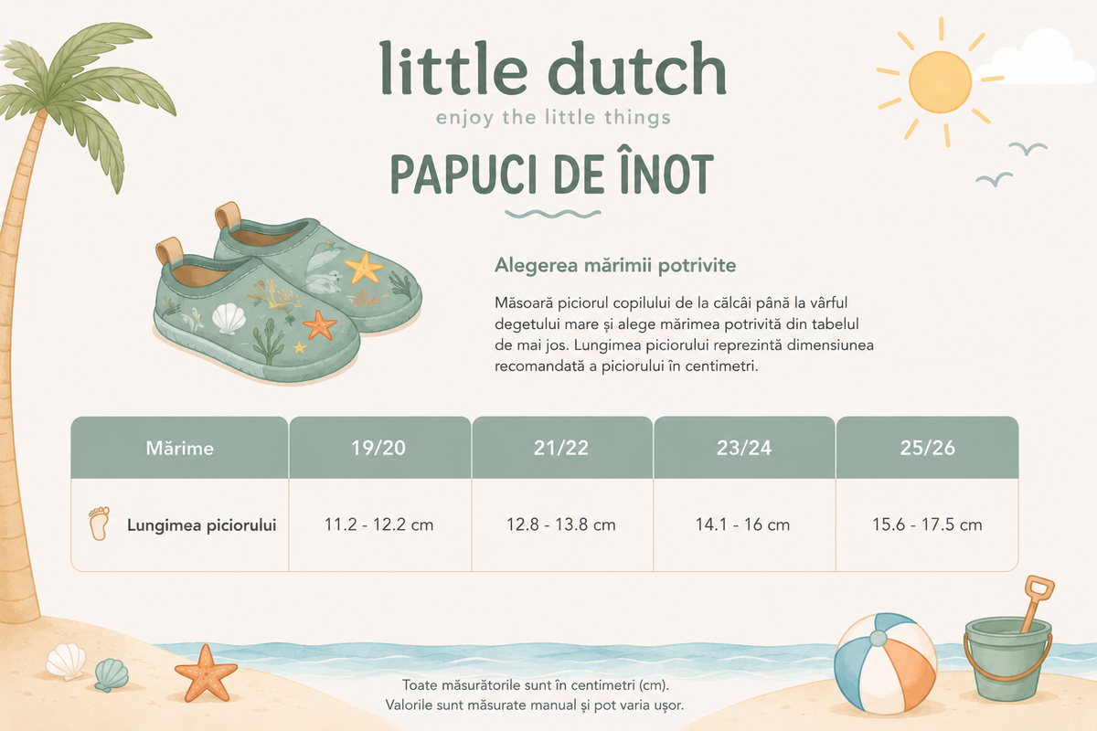 Ghid de mărimi Little Dutch papuci de inot pentru plaja 19-25 Ocean Splash