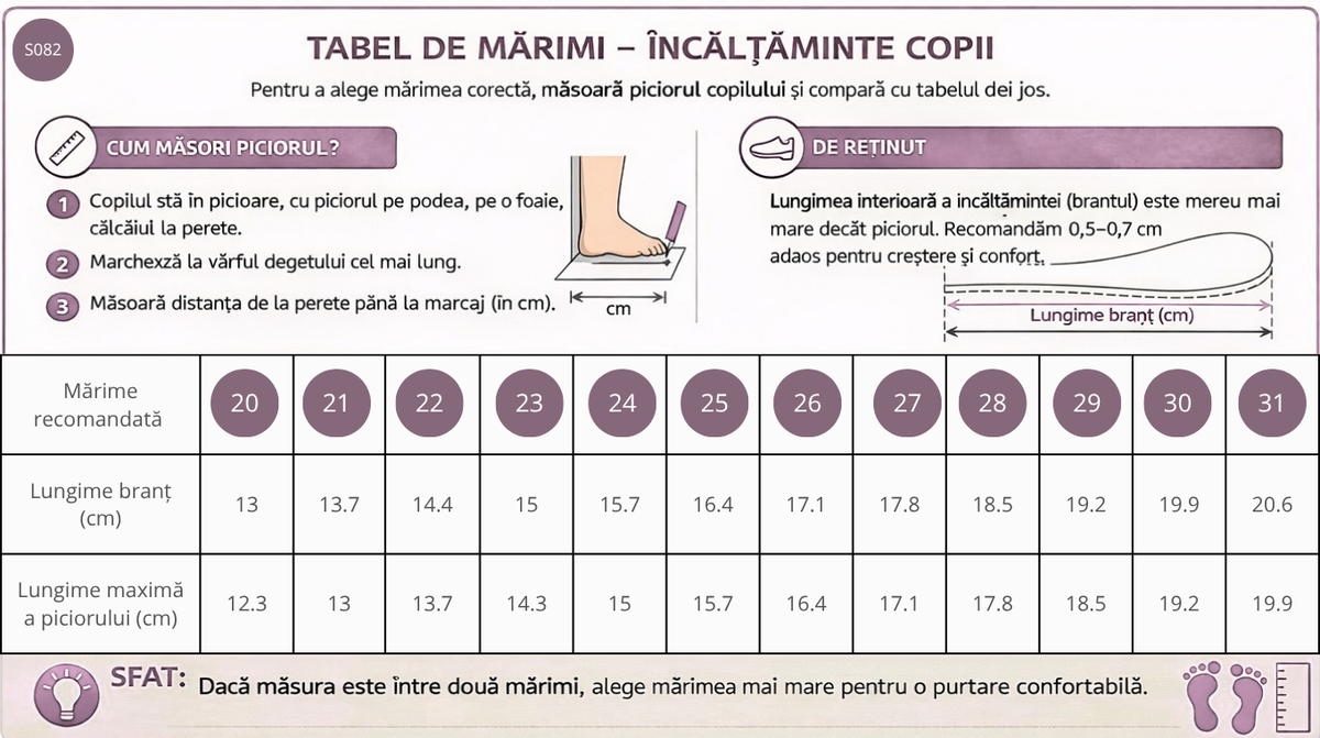 Ghid de mărimi D.D.Step ghete baieti 26-31 Emerald