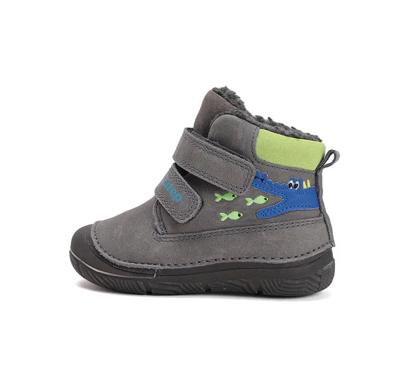 D.D.Step ghete baieti imblanite cu talpa fluorescenta 20-25 Dark Grey cu crocodil si pesti