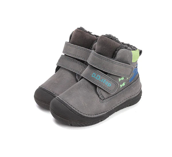 D.D.Step ghete baieti imblanite cu talpa fluorescenta 20-25 Dark Grey cu crocodil si pesti Imagine principală a produsului