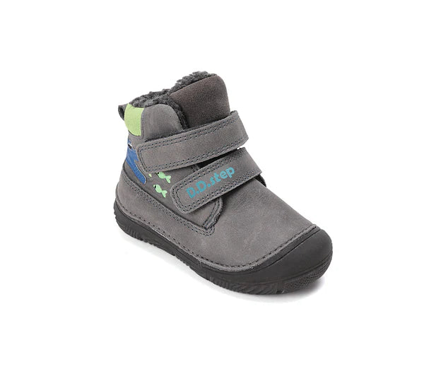 D.D.Step ghete baieti imblanite cu talpa fluorescenta 20-25 Dark Grey cu crocodil si pesti
