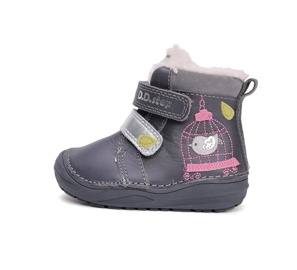 D.D.Step ghete fete imblanite 20-25 Dark Grey cu pasare in colivie