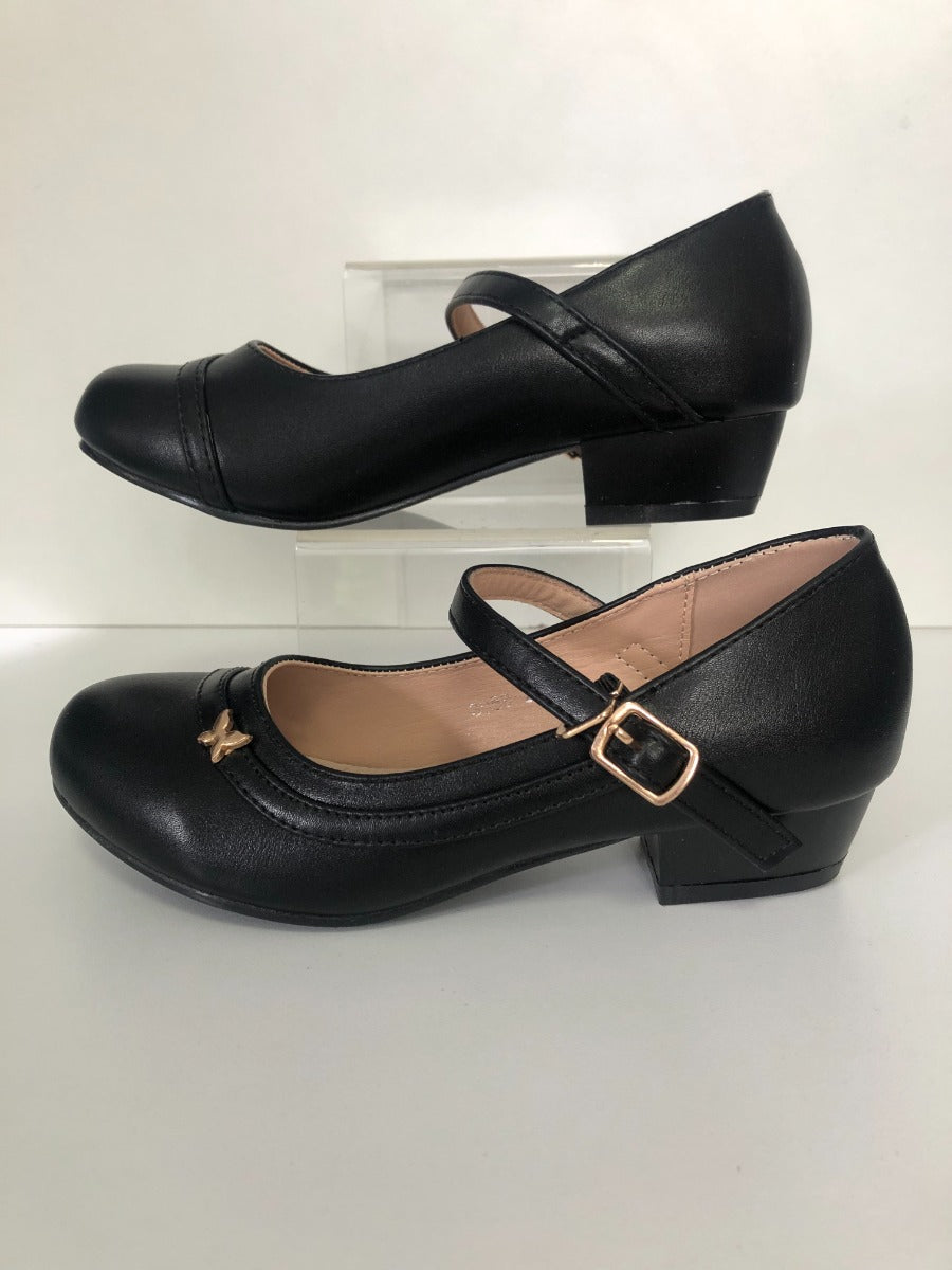 Luszi pantofi fetite cu toc 30-36 Black cu fluturas