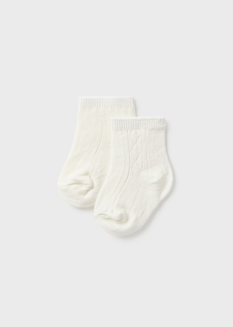 Mayoral 2 perechi de sosete baieti cu bumbac 0-18 luni, Off-white Imagine secundară a produsului