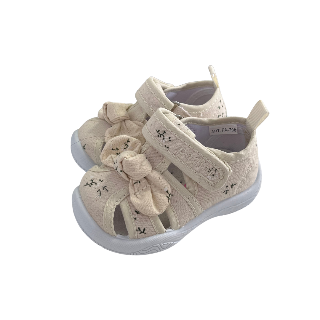 Padini tenisi fete decupati 19-24 Beige cu fundita si floricele Imagine principală a produsului