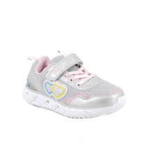 Primigi pantofi fete sport cu LED 27-32 Pearly Grey-Silver cu inimioare
