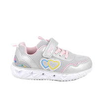 Primigi pantofi fete sport cu LED 27-32 Pearly Grey-Silver cu inimioare