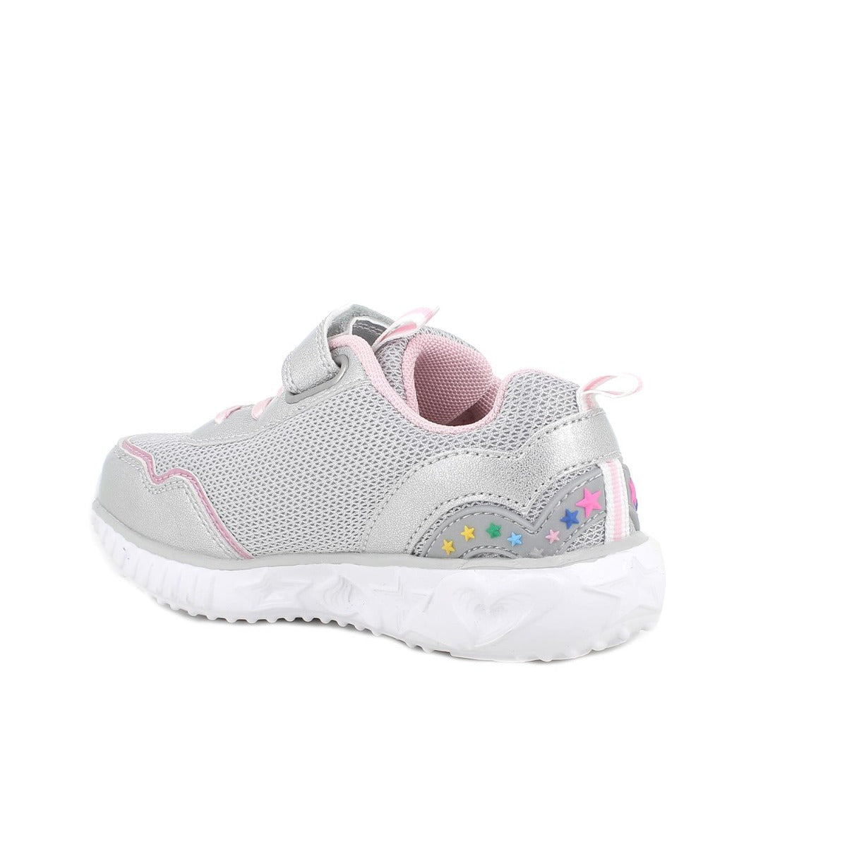 Primigi pantofi fete sport cu LED 27-32 Pearly Grey-Silver cu inimioare