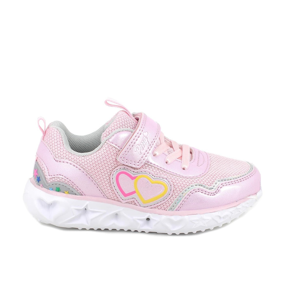 Primigi pantofi fete sport cu LED 27-32 Pink-Pearled Pink cu inimioare