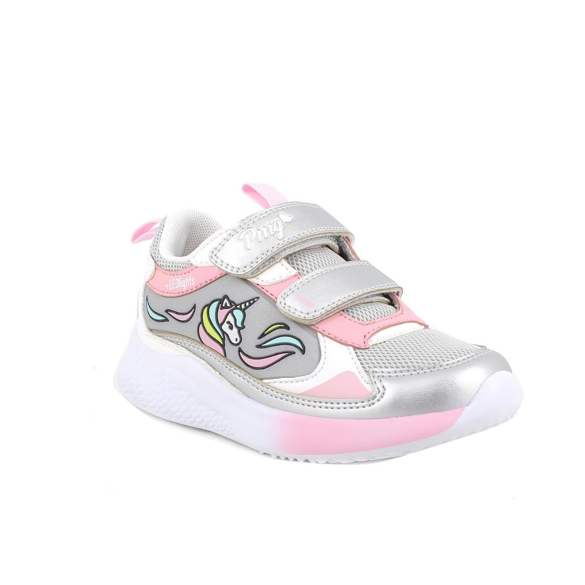 Primigi pantofi fete sport cu LED 27-32 White-Silver cu unicorn