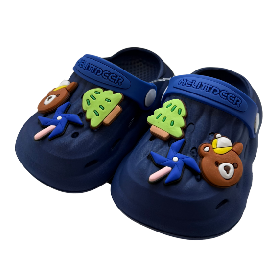 Super Cool papuci baieti tip saboti 18-23, Dark Blue cu ursulet Imagine principală a produsului