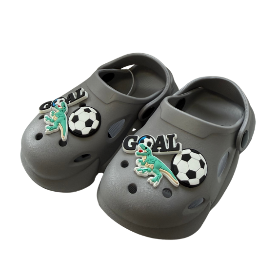 Super Cool papuci baieti tip saboti 24-35 Light Grey cu dino si minge