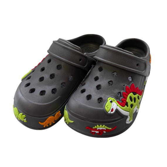 Super Cool papuci baieti tip saboti 30-35 Dark Grey cu dino