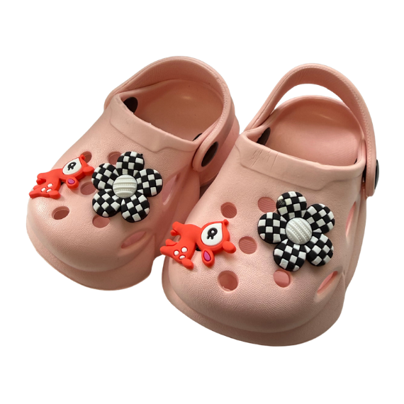 Super Cool papuci fete tip saboti 20-25 Light Pink cu caprioara si floare Imagine principală a produsului