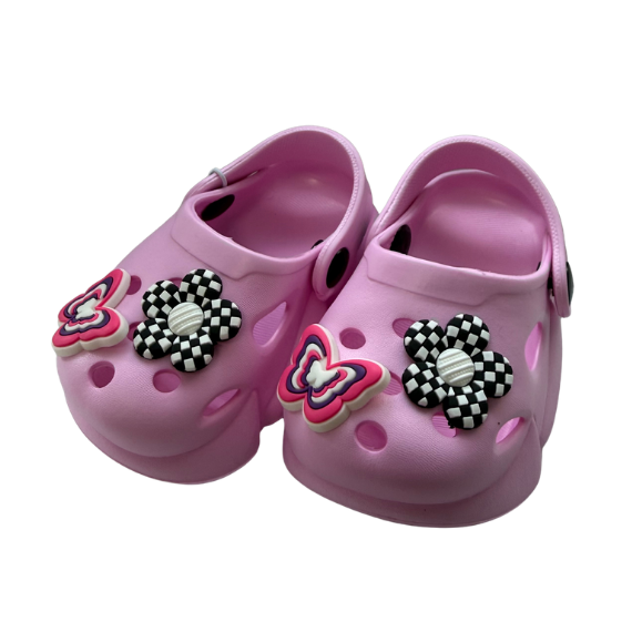 Super Cool papuci fete tip saboti 20-25 Pink cu fluturas si floare Imagine principală a produsului