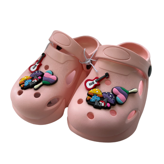 Super Cool papuci fete tip saboti 24-29 Pink cu inimioar, ciuperca, chitara
