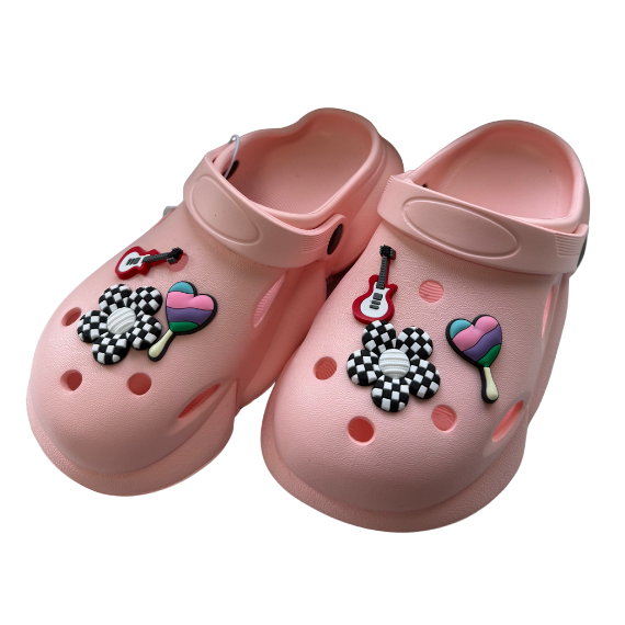 Super Cool papuci fete tip saboti 30-35 Pink cu inimioar, floare, chitara Imagine principală a produsului